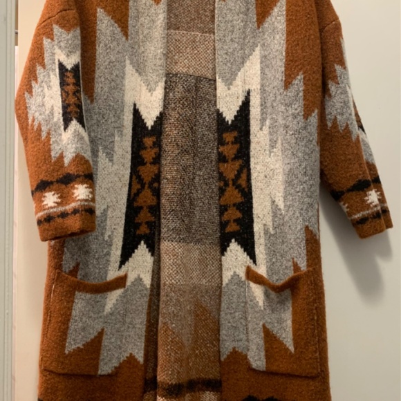 Rust Aztec Open-Front Long Cardigan Sweater - Picture 4 of 8